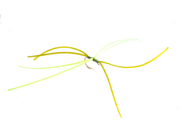 Olive and chartreuse 8 leg Apps worm (Barbless)